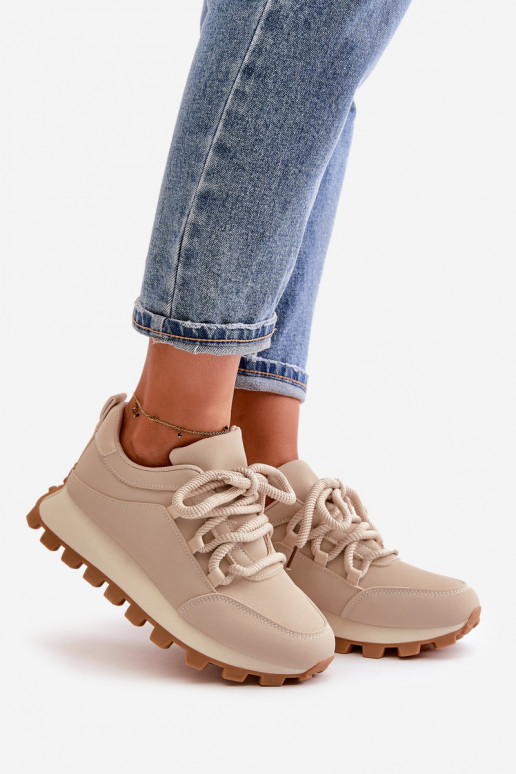 Sports Shoes Sneakers On Platform Made Of Eco Leather Beige Riadella