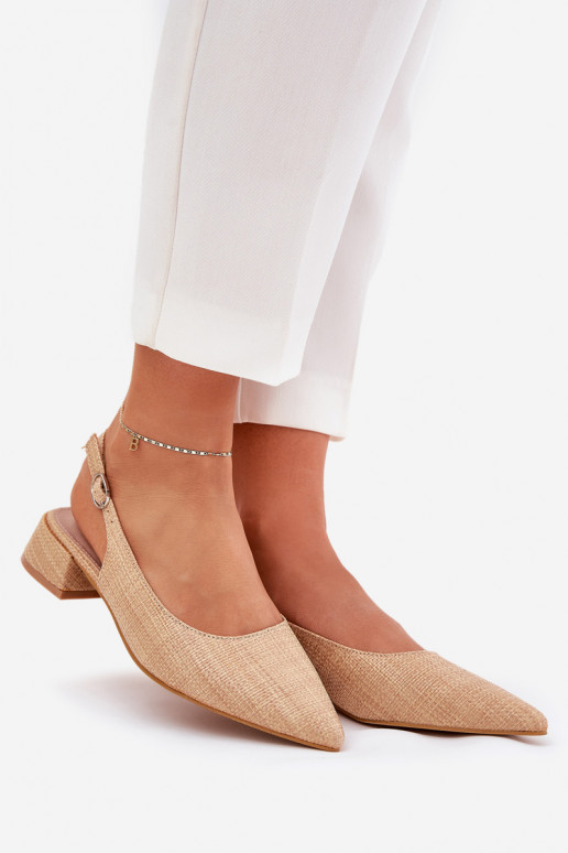Woven Ladies Sandals On Delicate Heel Beige Jorela