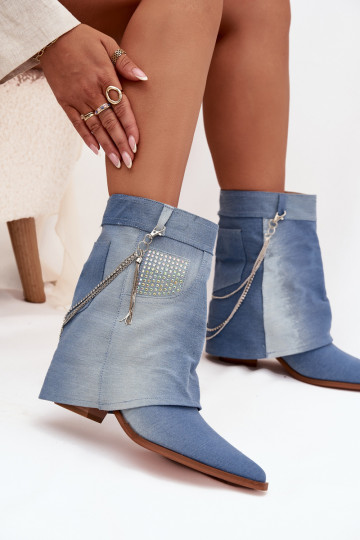 Women's block heel ankle boots with chain denim Ilyana