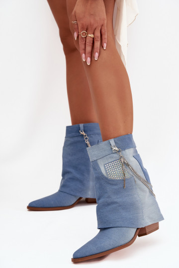 Women's block heel ankle boots with chain denim Ilyana 2