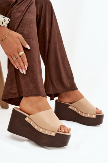 Women's Slip-Ons on Wedge with Nails Beige Mareline