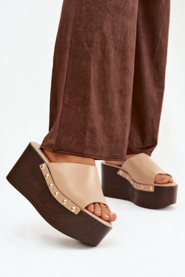 Women's Slip-Ons on Wedge with Nails Beige Mareline 2