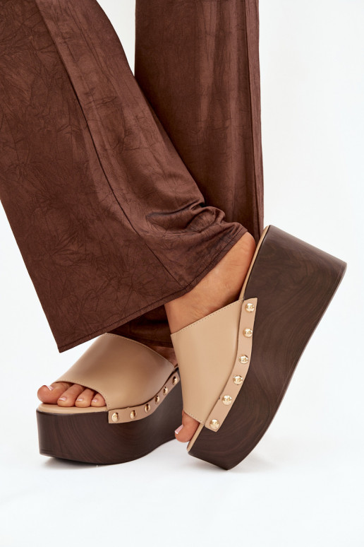 Women's Slip-Ons on Wedge with Nails Beige Mareline