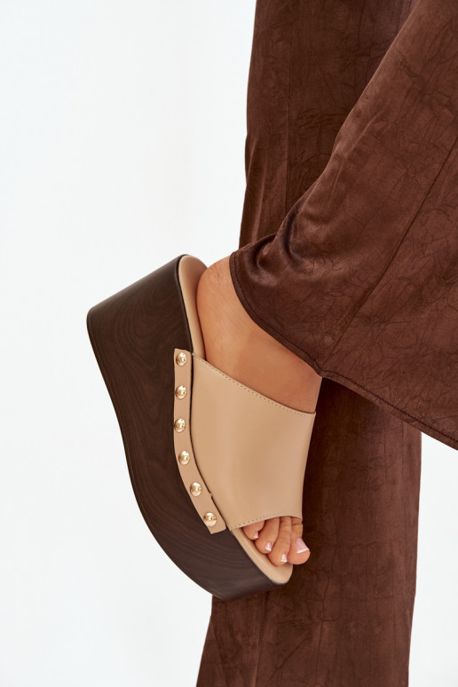 Women's Slip-Ons on Wedge with Nails Beige Mareline