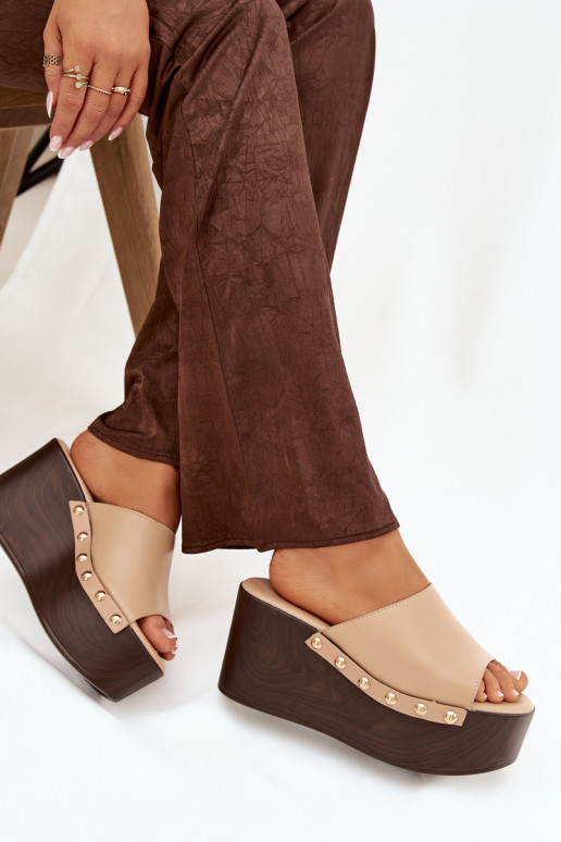 Women's Slip-Ons on Wedge with Nails Beige Mareline