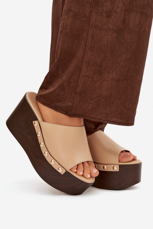 Women's Slip-Ons on Wedge with Nails Beige Mareline