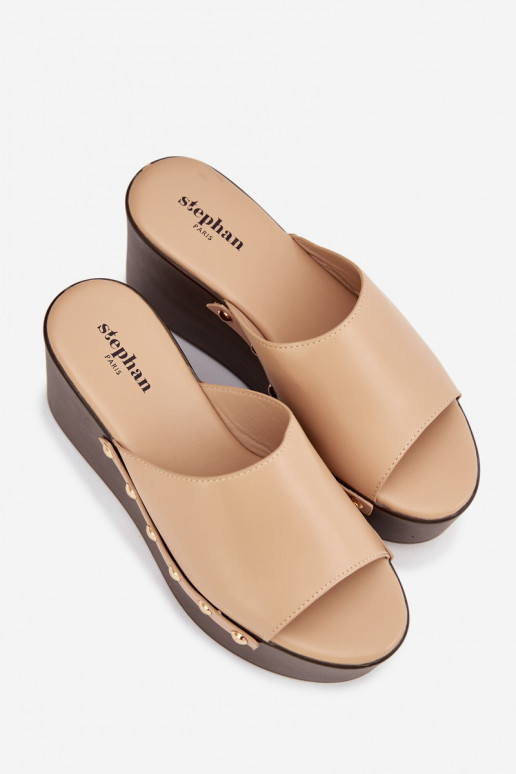 Women's Slip-Ons on Wedge with Nails Beige Mareline