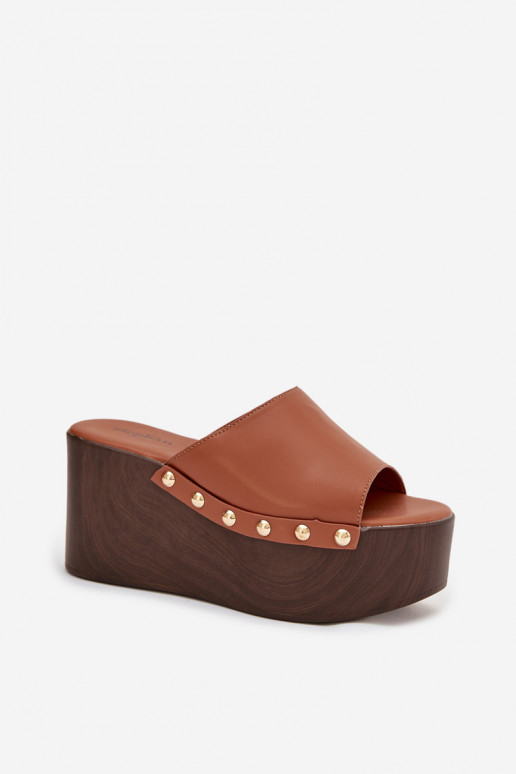 Klapki Damskie Na KoturniewithĆwiekami Camel Mareline