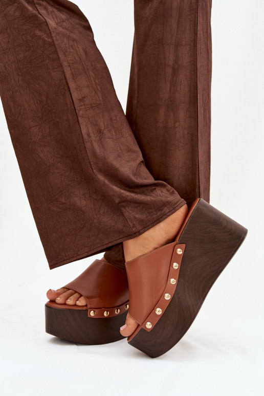 Women's Platform Slides with Buckles Camel Mareline