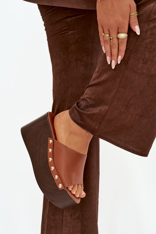 Women's Platform Slides with Buckles Camel Mareline