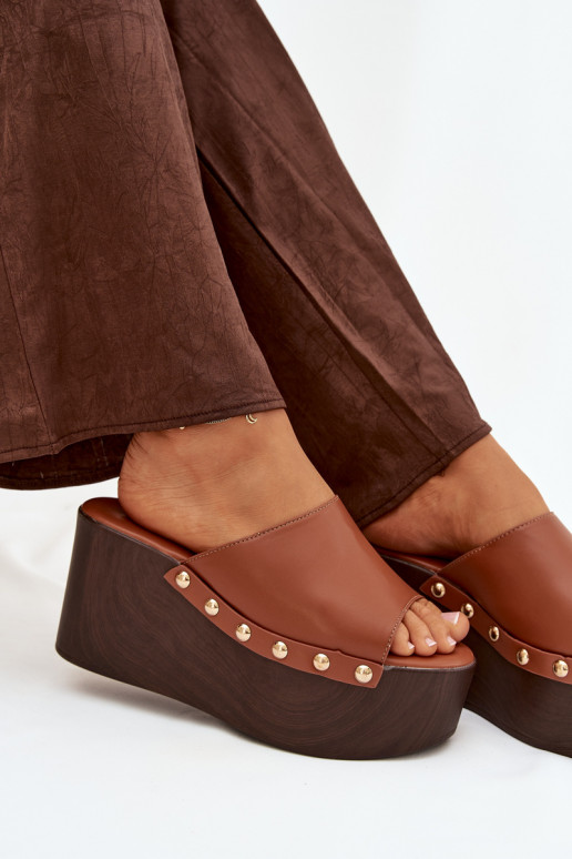 Klapki Damskie Na KoturniewithĆwiekami Camel Mareline