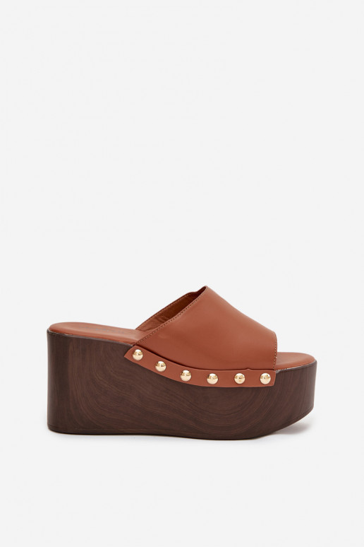 Women's Platform Slides with Buckles Camel Mareline
