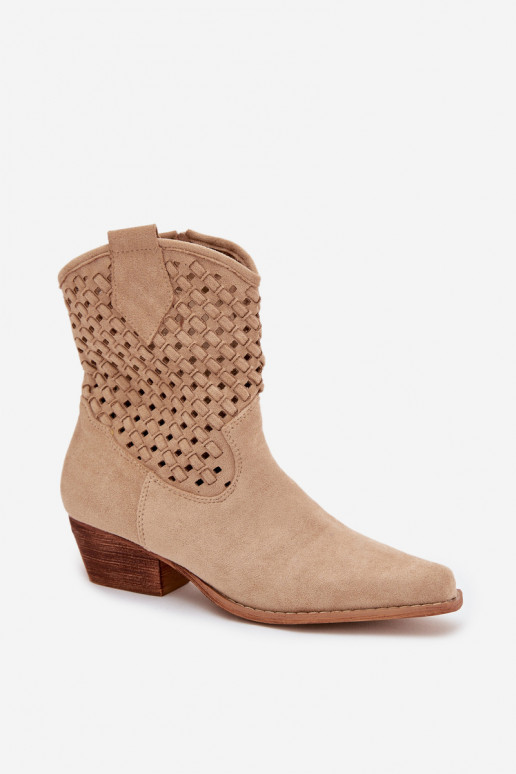 Beige Openwork High Heel Ankle Boots by Ferissa