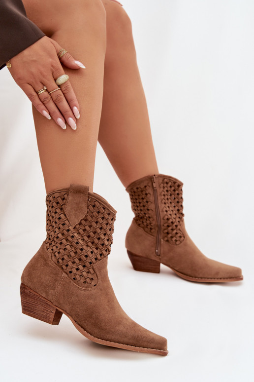 Openwork High Heel Ankle Boots by Ferissa Camel