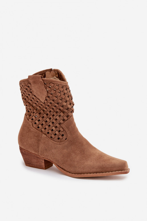 Openwork High Heel Ankle Boots by Ferissa Camel