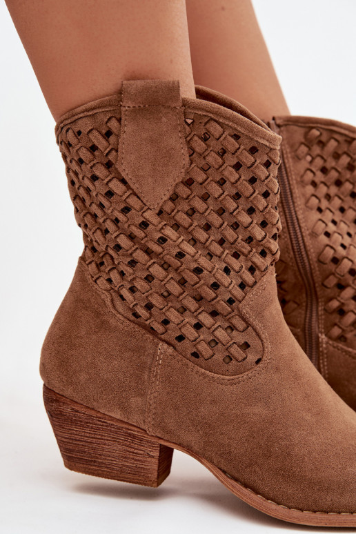 Openwork High Heel Ankle Boots by Ferissa Camel