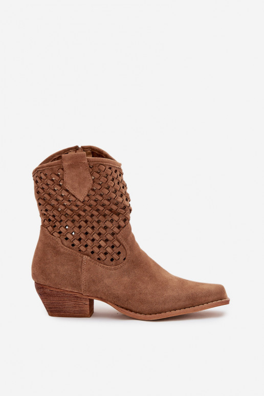 Openwork High Heel Ankle Boots by Ferissa Camel