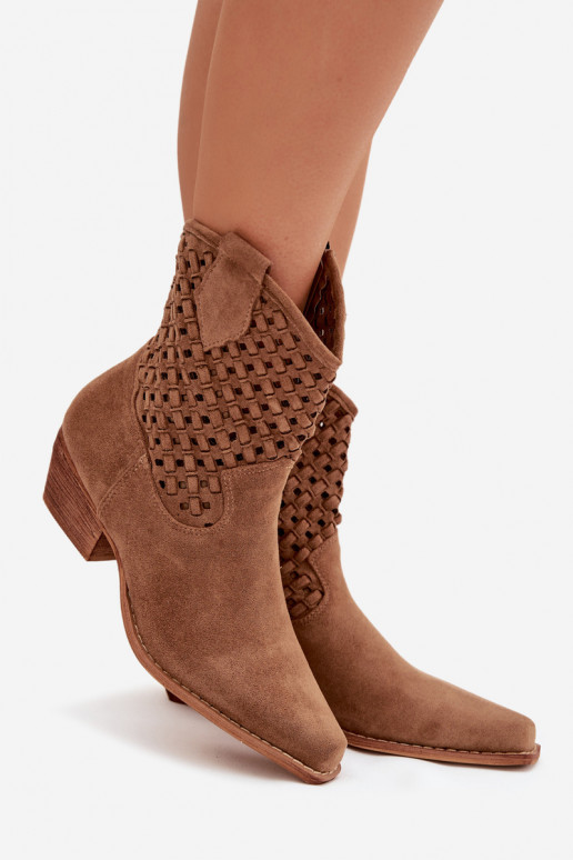 Openwork High Heel Ankle Boots by Ferissa Camel