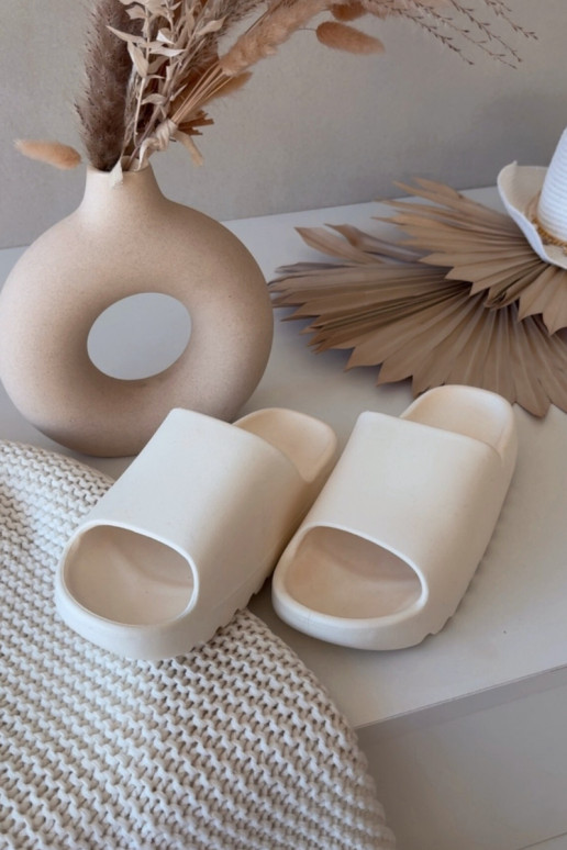 Klapki Damskie Na Platformie Ecru Olyria