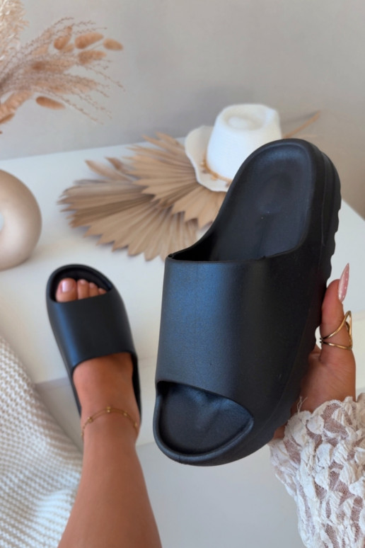 Women's Platform Slides Black Olyria