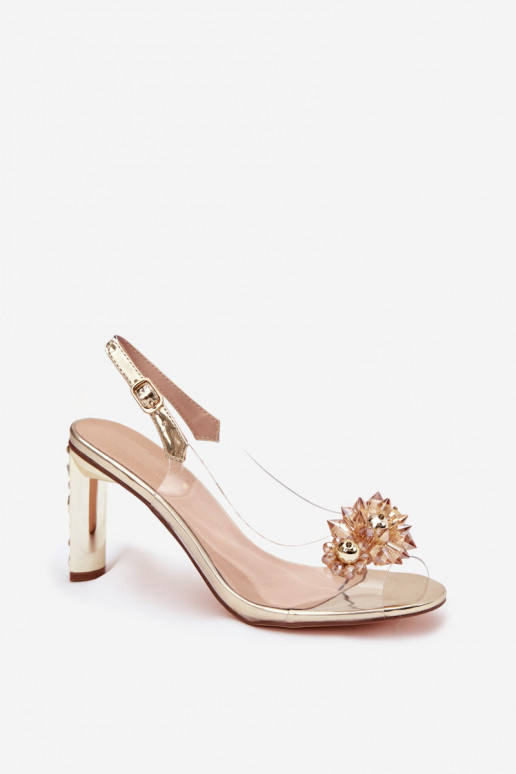 Transparent Block Heel Sandals With Embellishments D&A MR52-232 Gold