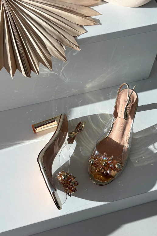 Transparent Block Heel Sandals With Embellishments D&A MR52-232 Gold