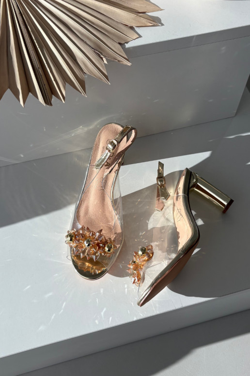 Transparent Block Heel Sandals With Embellishments D&A MR52-232 Gold