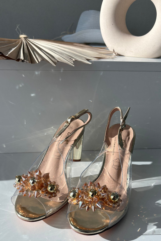 Transparent Block Heel Sandals With Embellishments D&A MR52-232 Gold