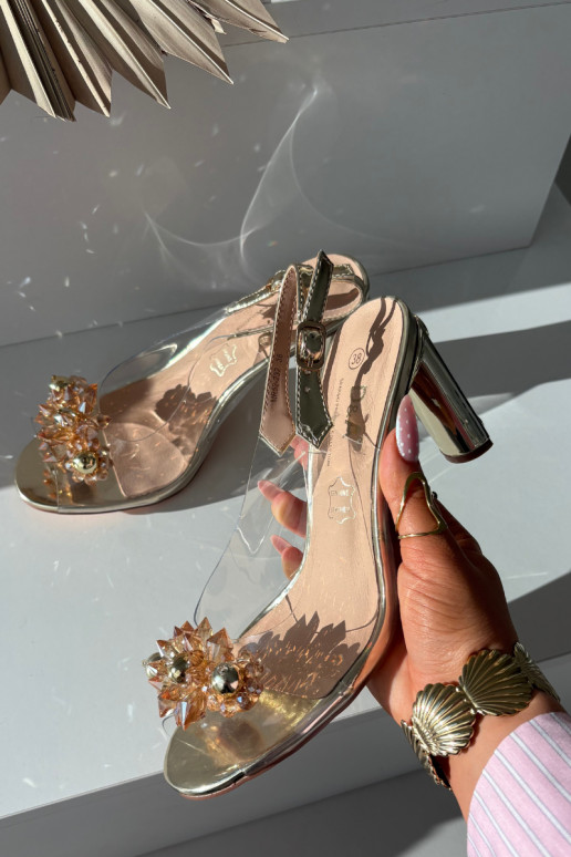 Transparent Block Heel Sandals With Embellishments D&A MR52-232 Gold