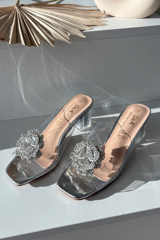 Transparentne Klapki Na SłupkuwithOzdobą D&A MR1037-20 Srebrne