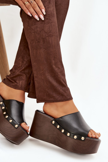 Women's Platform Sandals with Studs Black Mareline