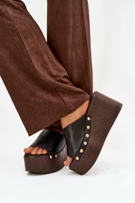 Women's Platform Sandals with Studs Black Mareline