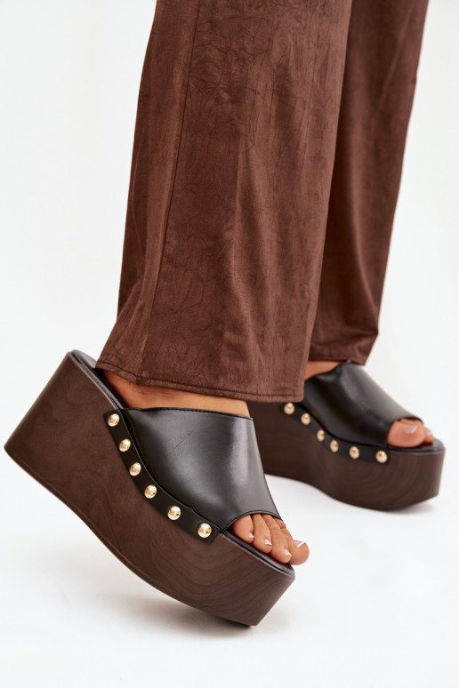 Klapki Damskie Na KoturniewithĆwiekami Czarne Mareline