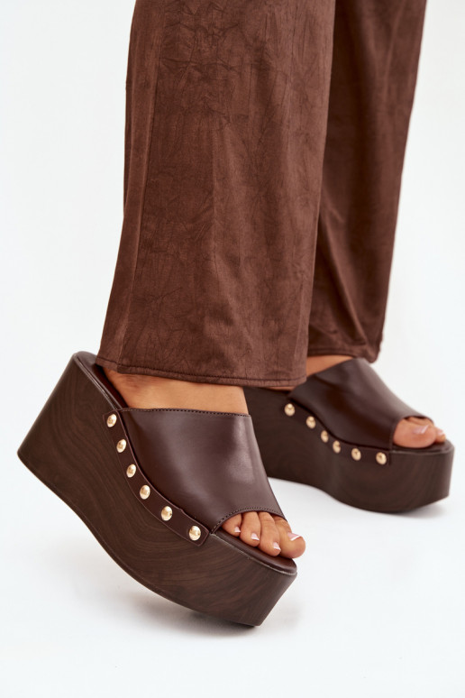 Women's Platform Slides with Studs Chocolate Mareline