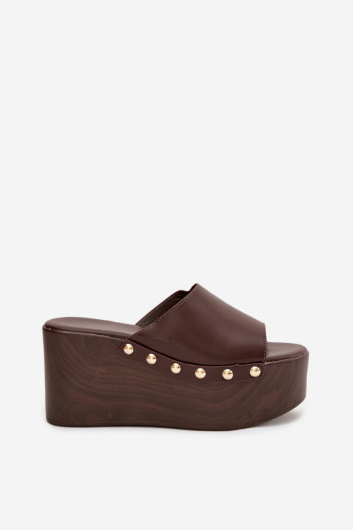 Women's Platform Slides with Studs Chocolate Mareline