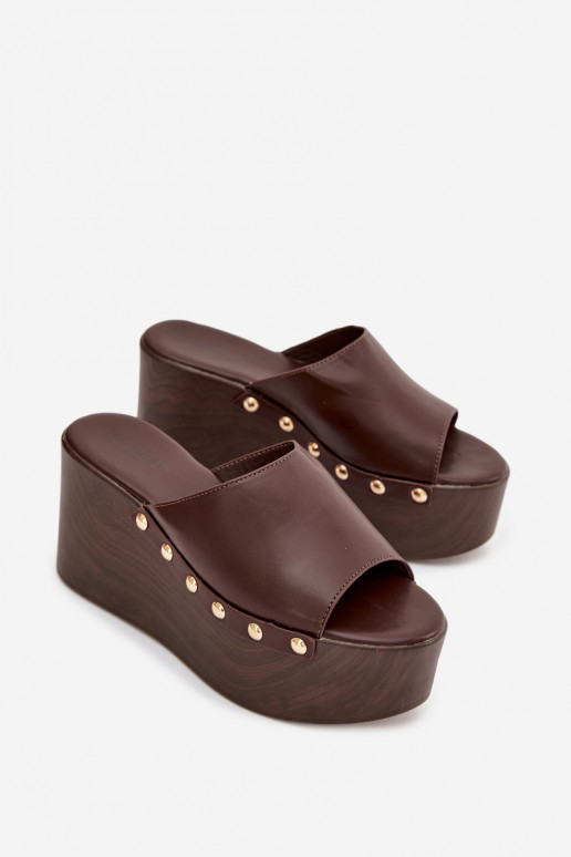 Women's Platform Slides with Studs Chocolate Mareline