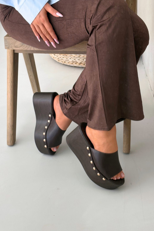 Women's Platform Slides with Studs Chocolate Mareline