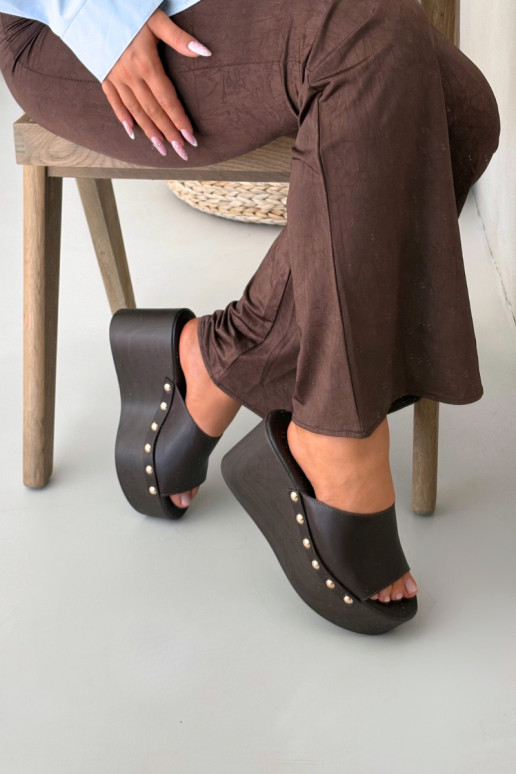 Women's Platform Slides with Studs Chocolate Mareline