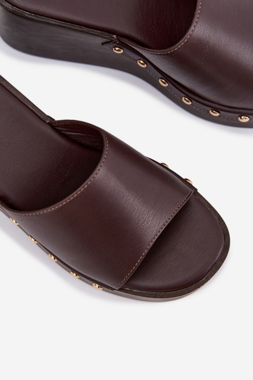 Women's Platform Slides with Gold Studs Chocolate Arionne