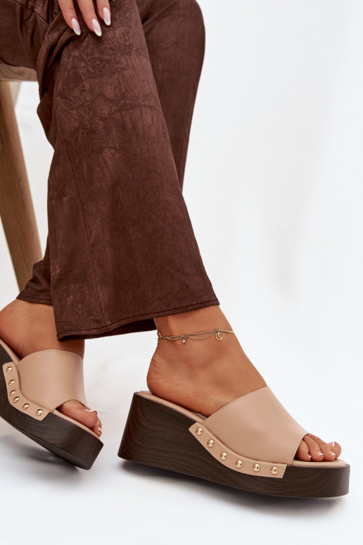 Women's Platform Sandals with Gold Studs Beige Arionne