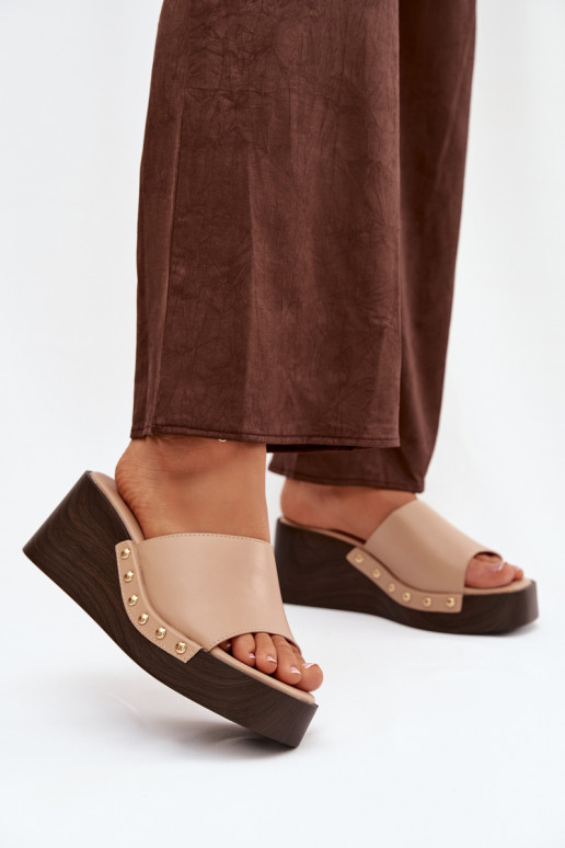 Women's Platform Sandals with Gold Studs Beige Arionne