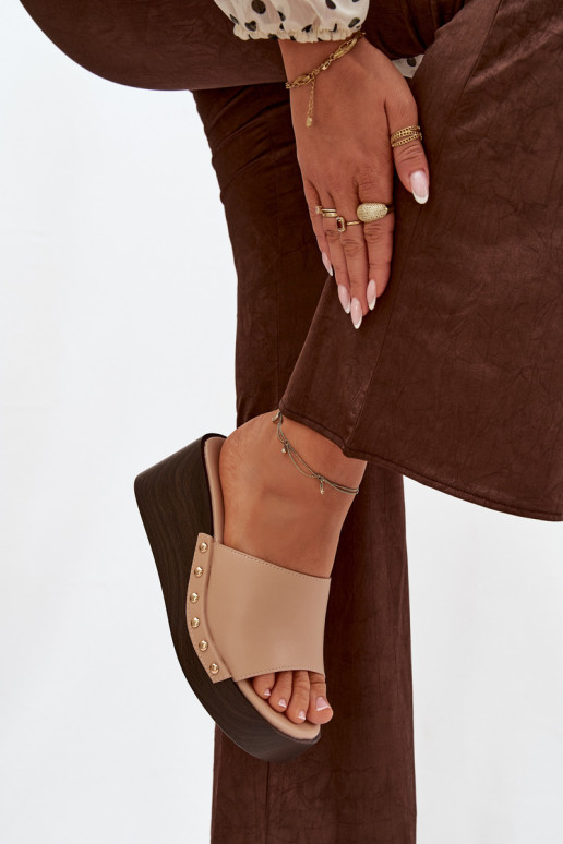 Women's Platform Sandals with Gold Studs Beige Arionne