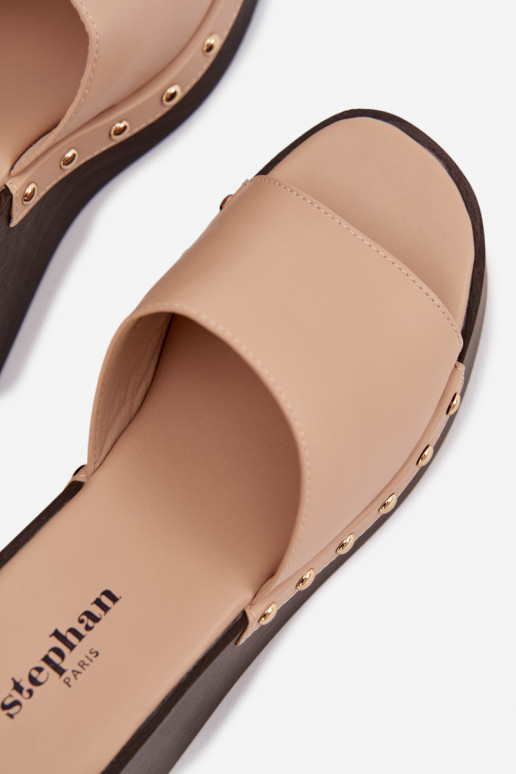 Women's Platform Sandals with Gold Studs Beige Arionne