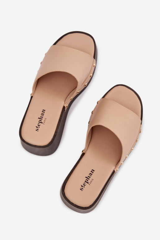 Women's Platform Sandals with Gold Studs Beige Arionne