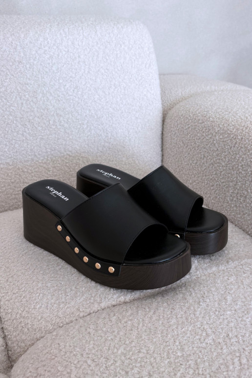 Women's Platform Flip Flops with Gold Studs Black Arionne