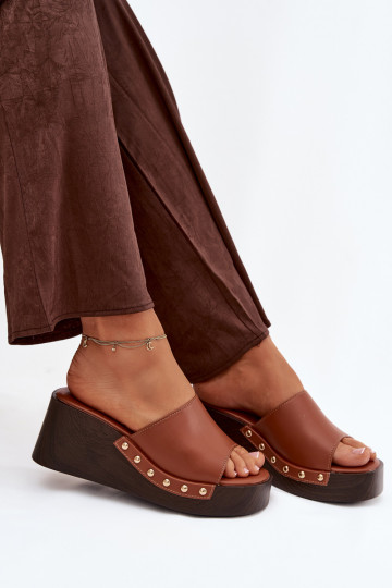 Women's Slip-ons with Platform with Golden Buckles Camel Arionne