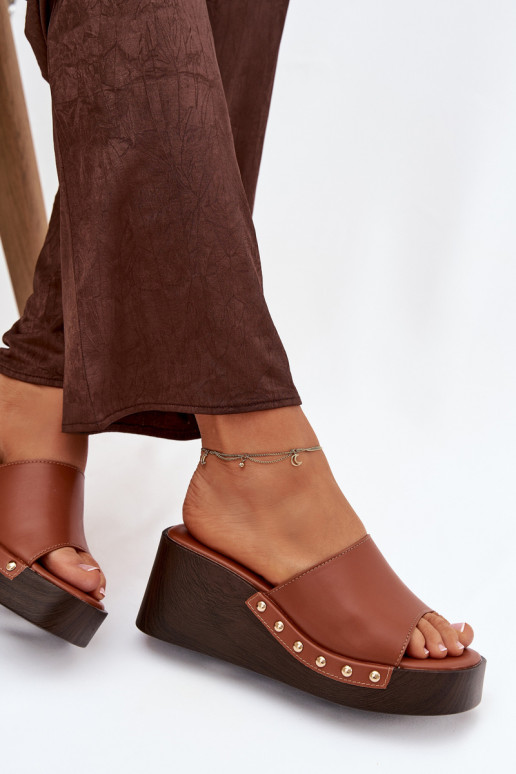 Women's Slip-ons with Platform with Golden Buckles Camel Arionne