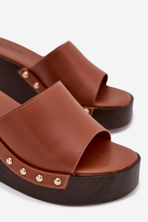 Women's Slip-ons with Platform with Golden Buckles Camel Arionne