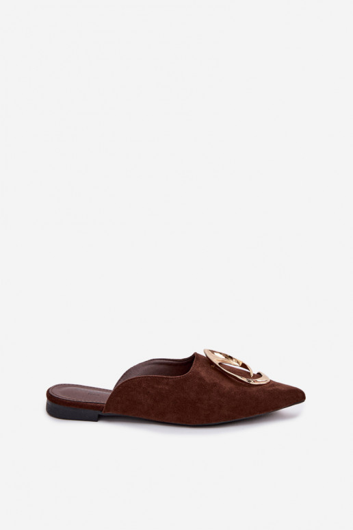 Women's Mules Slippers with Decorative Gold Detail Chocolate Galvella