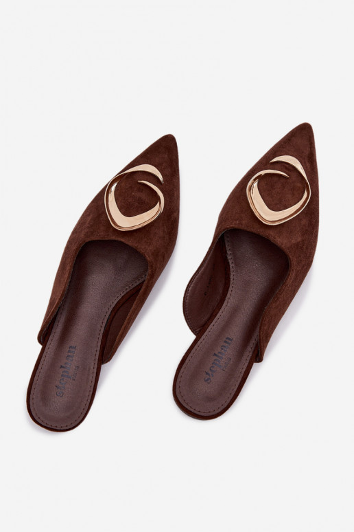 Women's Mules Slippers with Decorative Gold Detail Chocolate Galvella